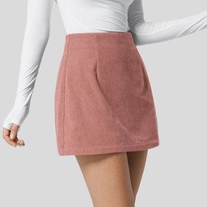 HALARA High Waisted Invisible Zipper 2-in-1 A Line Mini Corduroy Casual Skirt XS